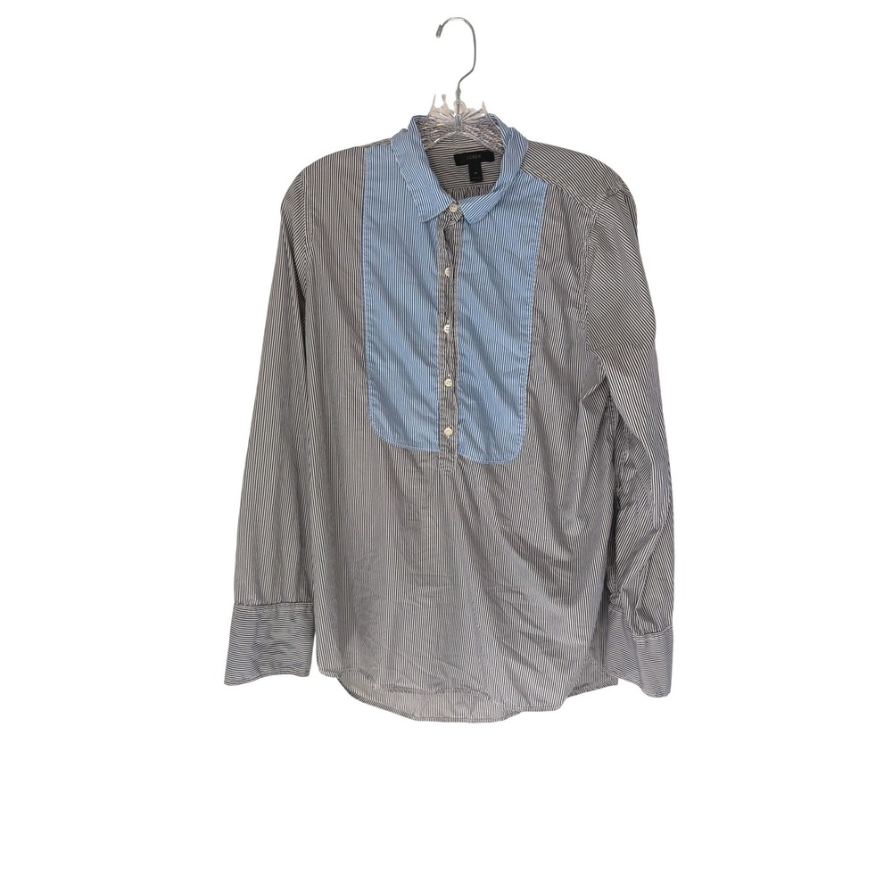 J.Crew Striped Bib Popover Shirt Blue‎ White Preppy Business Casual Office 12